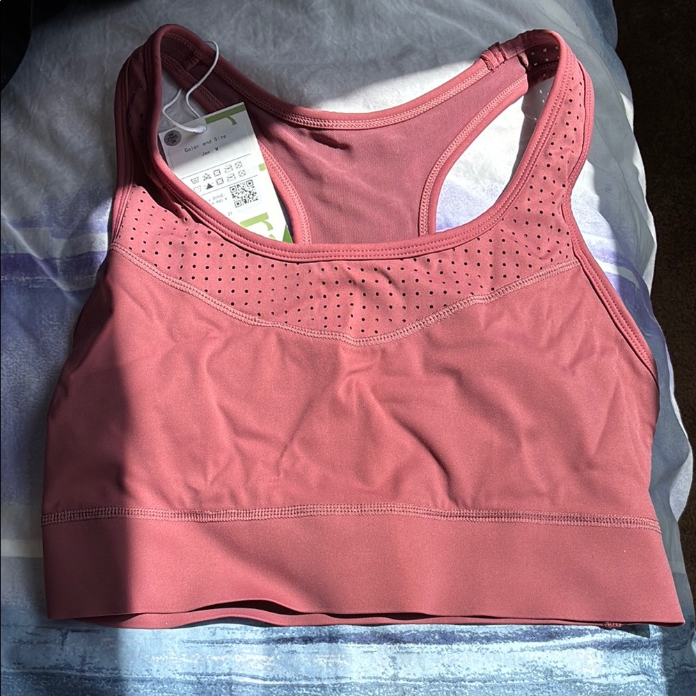 NWT MED HALARA Pink Racerback Sports Bra with Mesh Detail